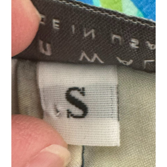 Bryn Walker Tunic Top Womens Small Blue Orange Abstract Floral Satin 3/4 Sleeve - Picture 6 of 9